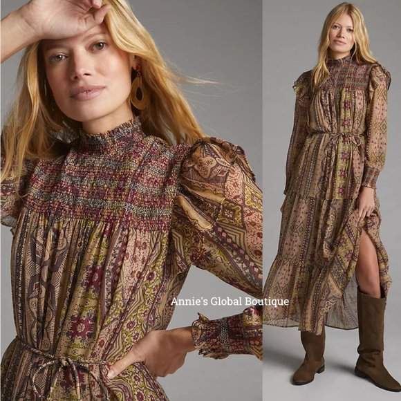 NWT ANTHROPOLOGIE Llani Smocked Tiered Midi Dress. Size M - Picture 11 of 16